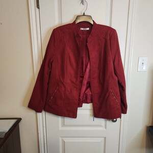 Tan Jay Women's Red Faux Suede Moto Jacket Size 16